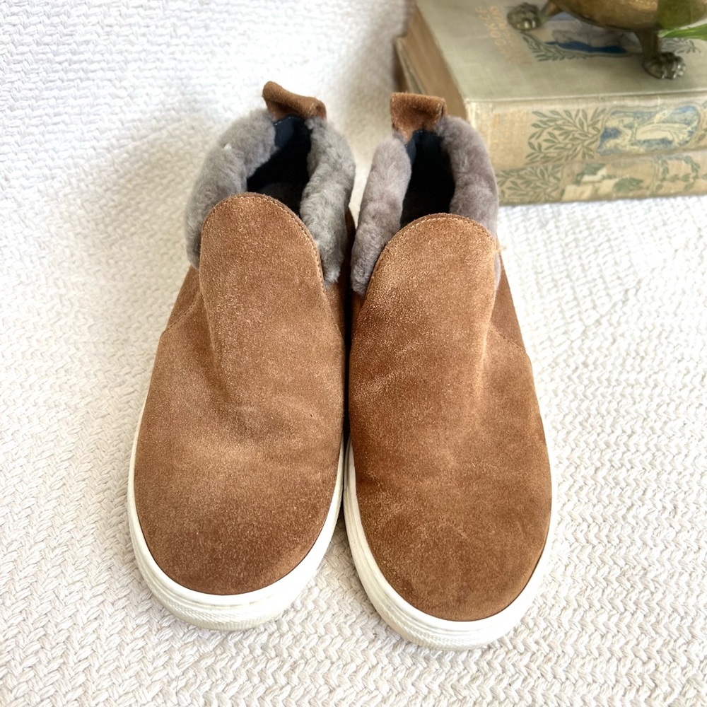 Fabio Rusconi Shearling Lined Brown Suede Slip On Sneakers